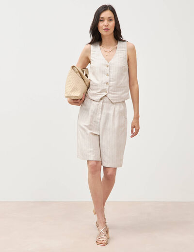 Gilet ajust&eacute; col v sans manches beige femme