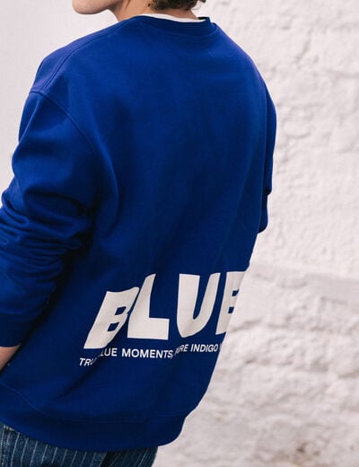 Sweat droit col rond manches longues bleu electrique homme