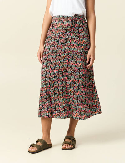 Jupe longue portefeuille noir femme