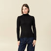 T-shirt cintr&eacute; manches longues col roul&eacute; noir femme