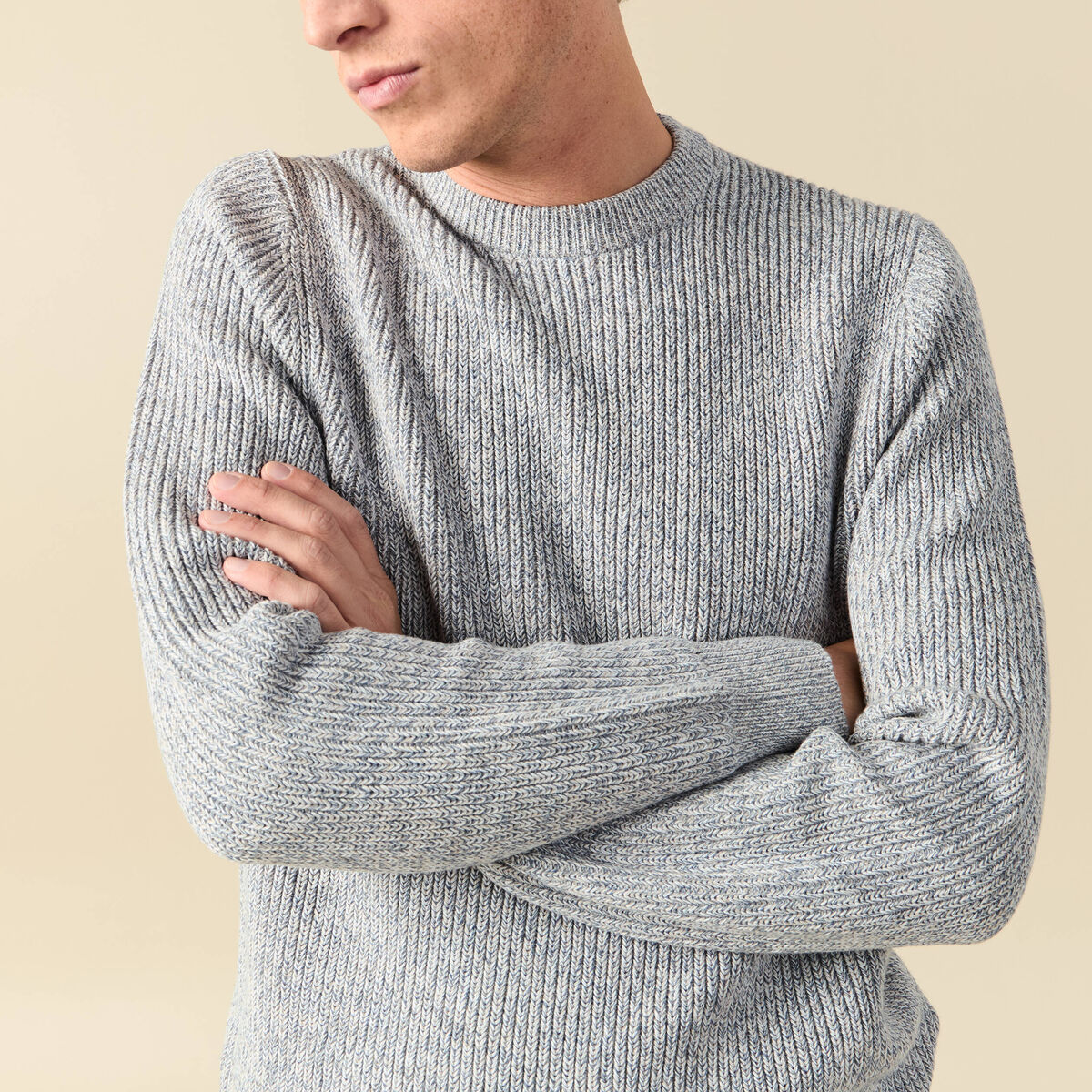 Pull manches longues bleu gris homme