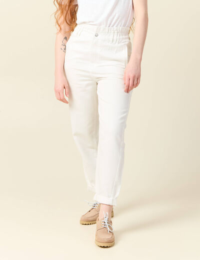 Jeans slouchy taille haute denim blanc femme