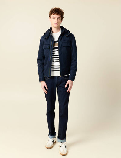 Blouson col montant à capuche bleu marine homme