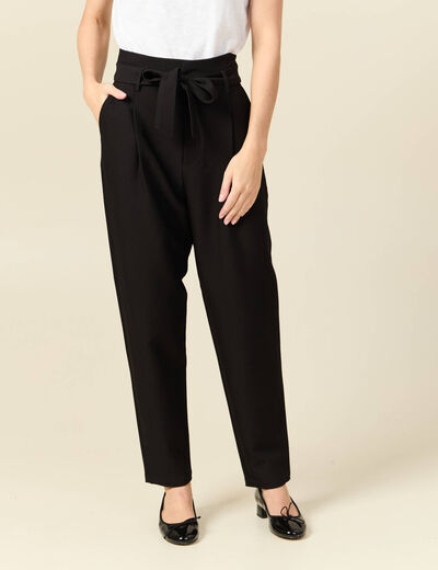 Pantalon carotte taille haute noir femme