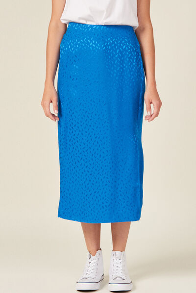Jupe longue droite fendue bleu electrique femme