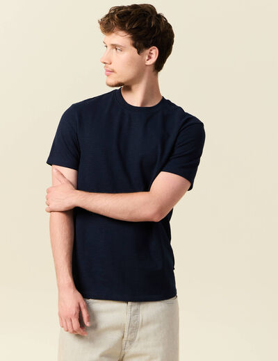 T-shirt cintré col rond manches courtes bleu marine homme