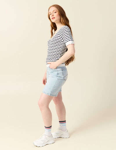 Pull manches courtes bleu foncé femme