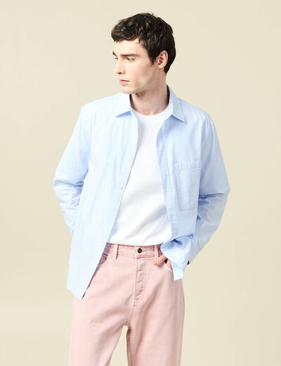 Chemise en coton manches longues bleu ciel homme