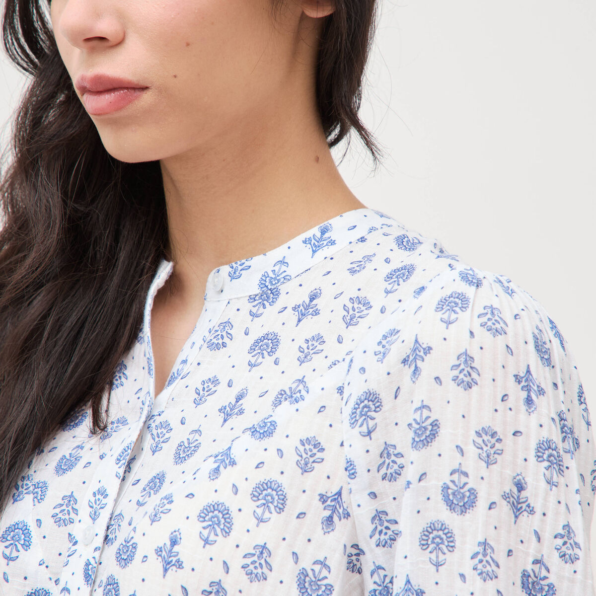 Chemise &agrave; manches longues bleu femme