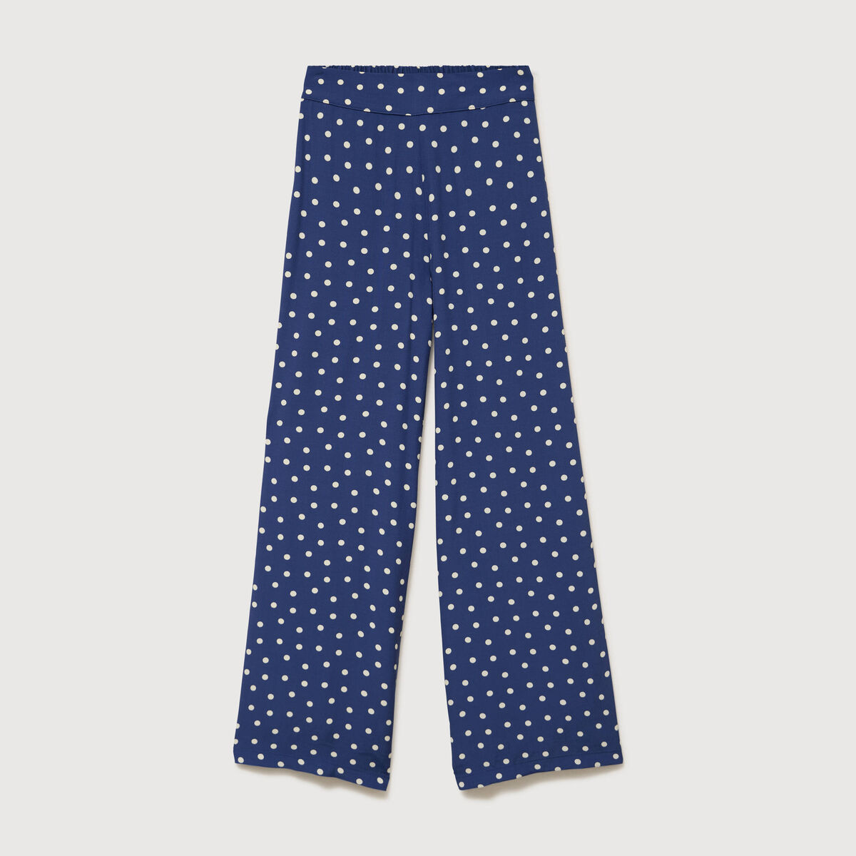 Pantalon large taille haute bleu marine femme