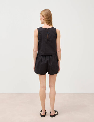 Top droit court sans manches en coton noir femme