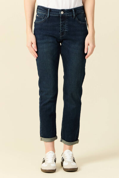Jeans girlfriend taille haute denim dirty femme