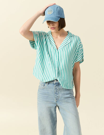 Chemise manches 3/4 vert turquoise femme