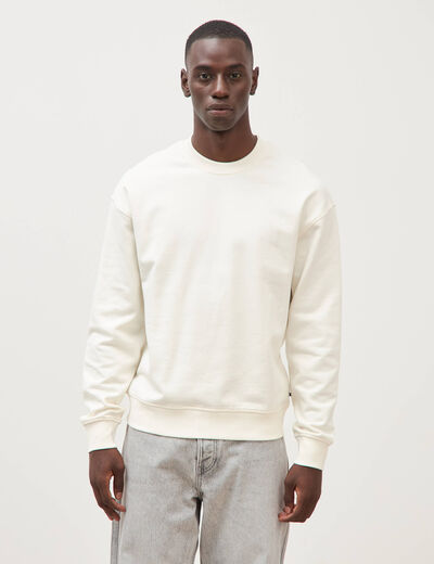 Sweat col rond manches longues en coton ecru homme