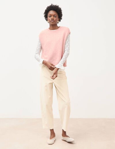 Pull droit court sans manches col rond rose pastel femme
