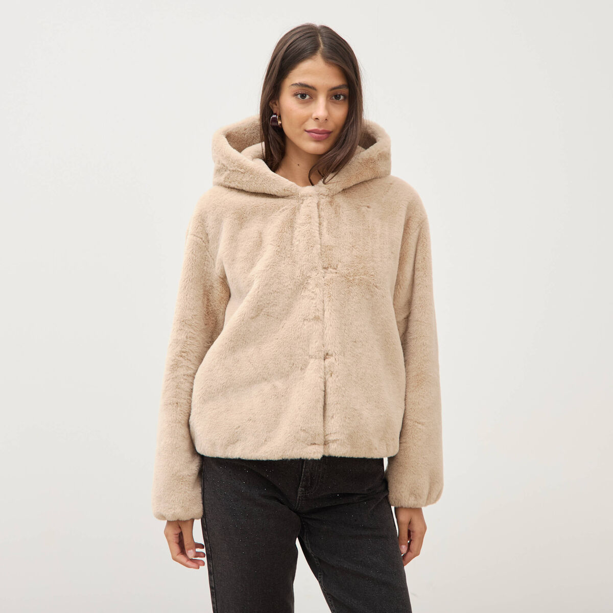 Blouson ample court col montant beige femme