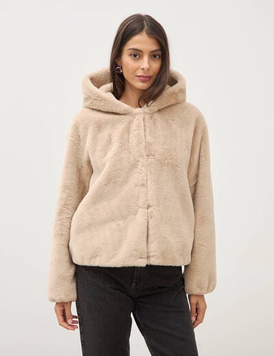 Blouson ample court col montant beige femme