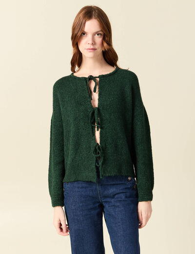 Gilet oversize manches longues vert fonc&eacute; femme