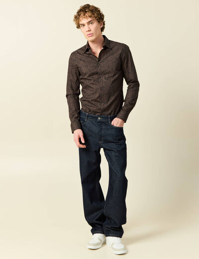 Chemise cintr&eacute;e manches longues en coton noir homme