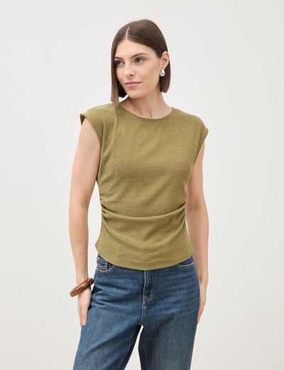 T-shirt ajust&eacute; sans manches vert kaki femme