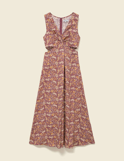 Robe sans manches col v beige moyen femme