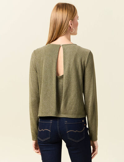 T-shirt manches longues vert kaki femme