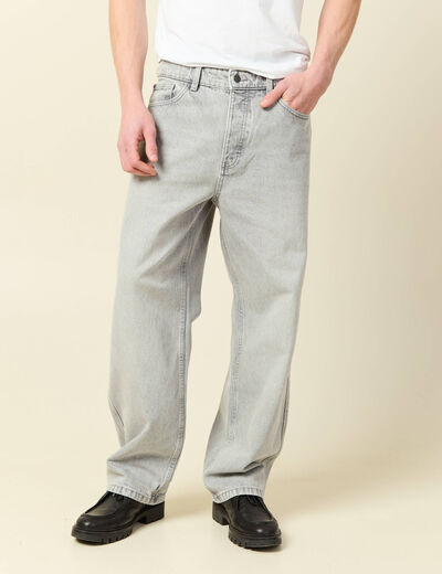 Jeans large 5 poches longueur 32 denim gris clair homme