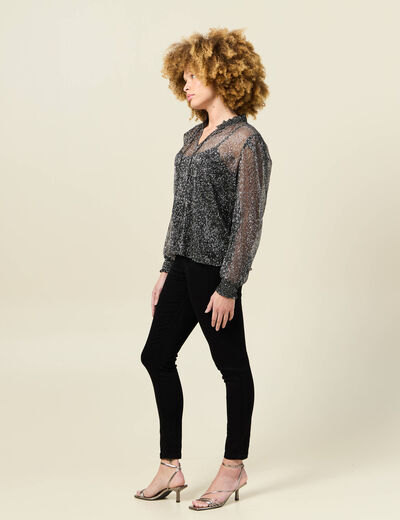 T-shirt manches longues brillant noir femme
