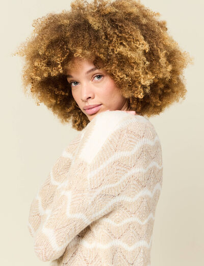 Pull manches longues ajouré creme femme