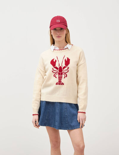 Pull droit manches longues col rond ecru femme