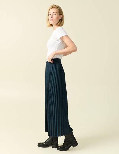 Jupe satin&eacute;e bleu canard femme