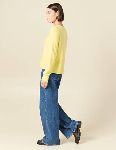 Pull col bateau manches longues jaune clair femme
