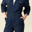 Combipantalon en coton aspect jeans denim brut rinse femme