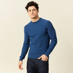 Pull fin col rond manches longues bleu fonc&eacute; homme