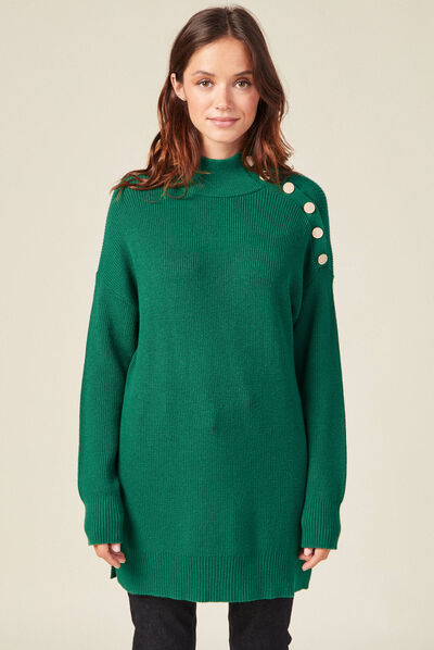 Pull long manches longues vert femme