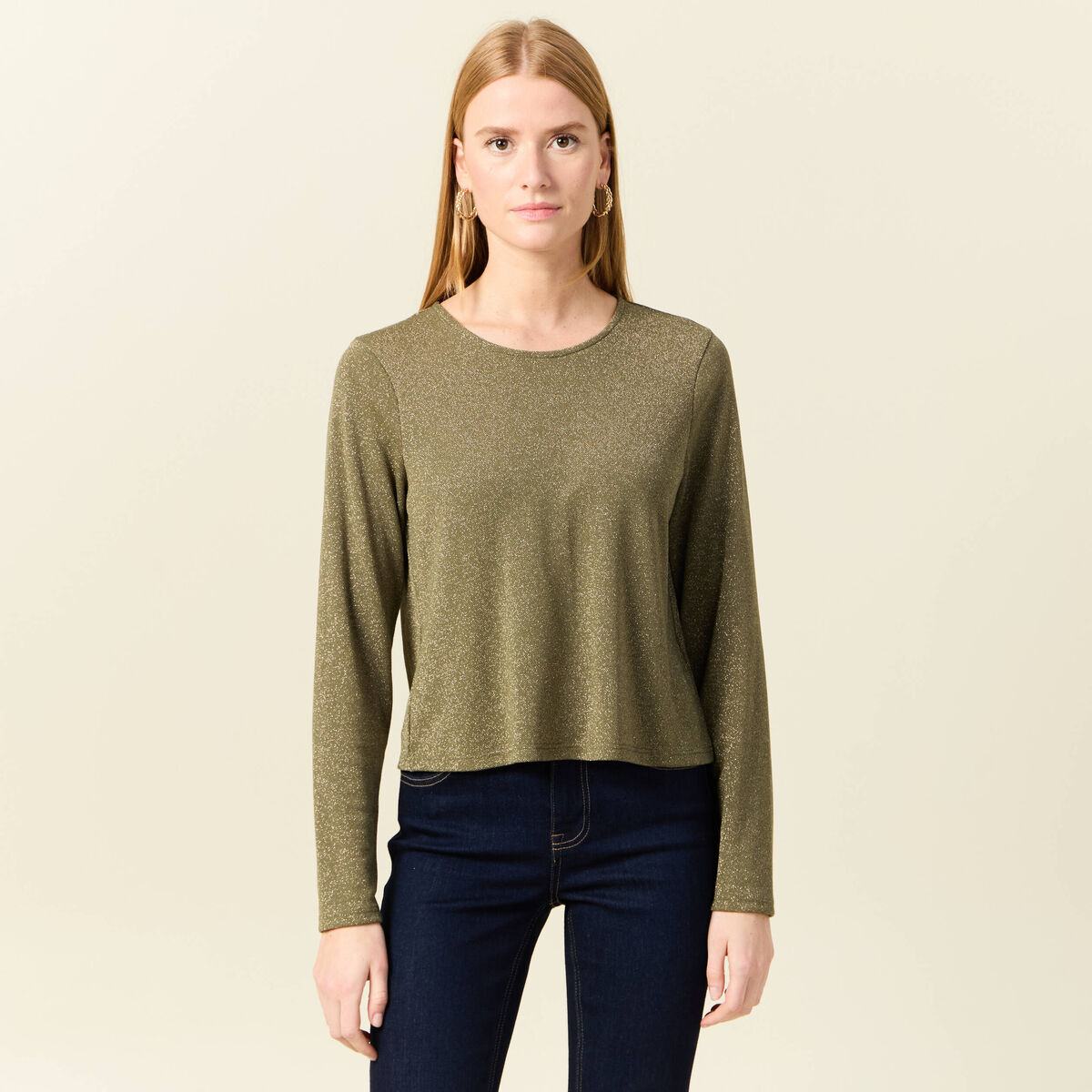 T-shirt manches longues vert kaki femme