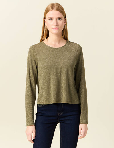 T-shirt manches longues vert kaki femme