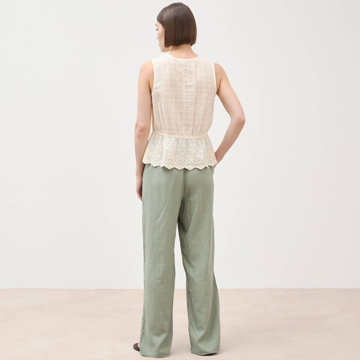 Pantalon standard fluide vert kaki femme