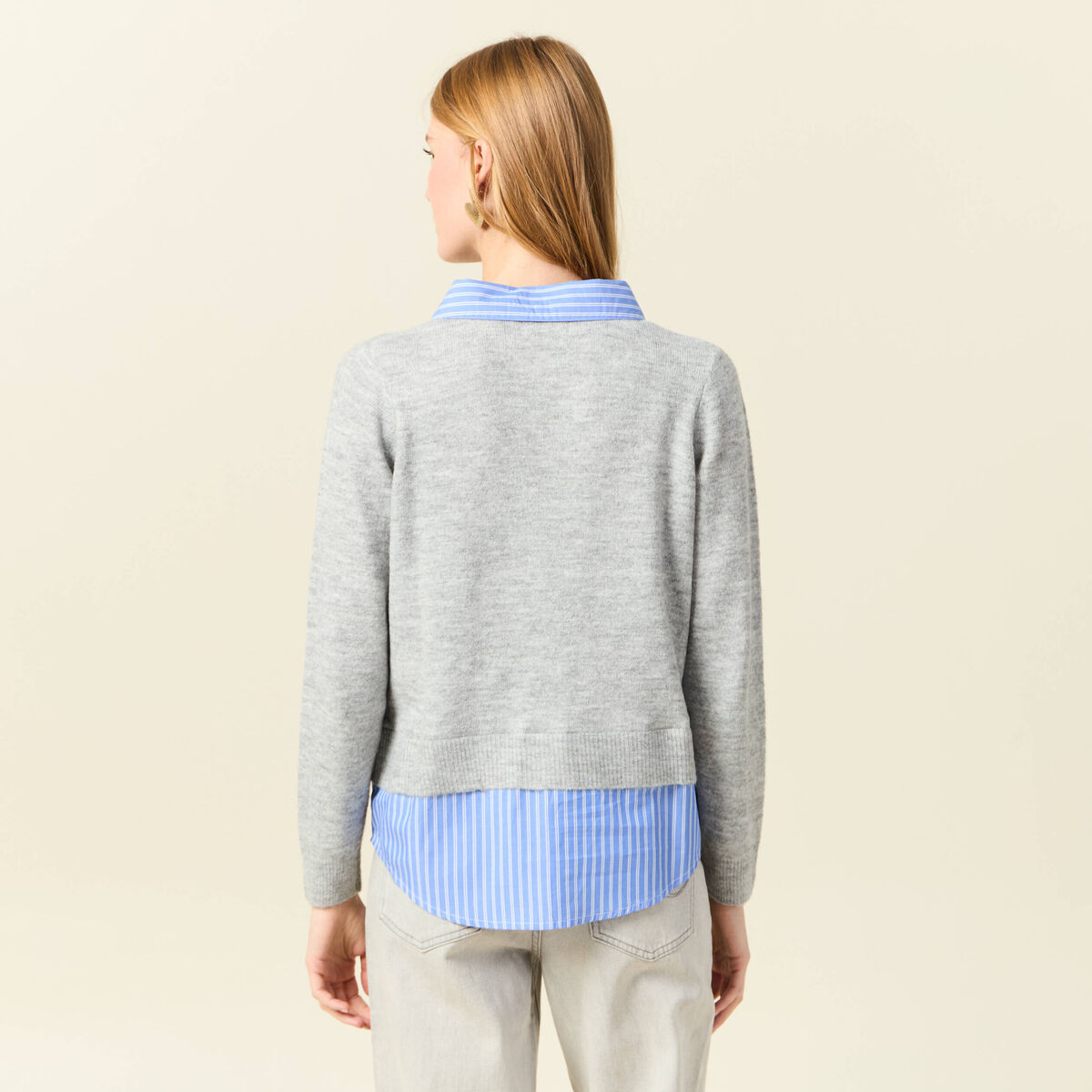 Pull manches longues gris clair femme