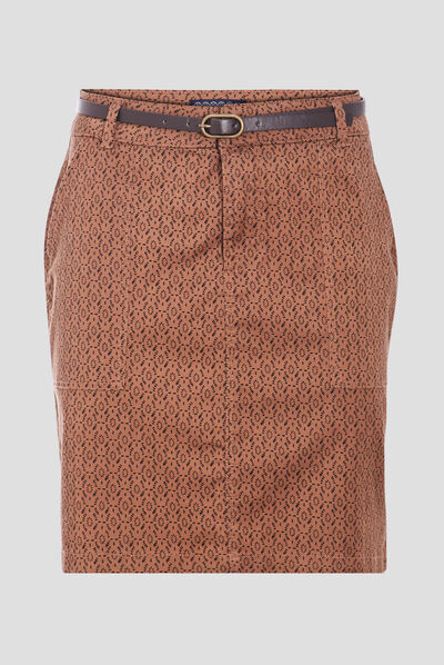 Jupe droite ceinturée camel femme