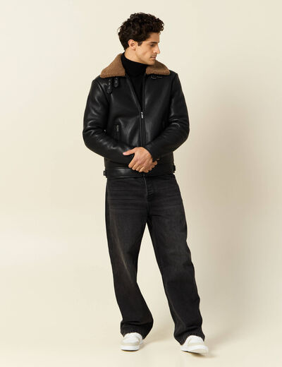 Blouson aviateur simili cuir noir homme