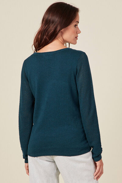 Pull à manches longues bleu canard femme