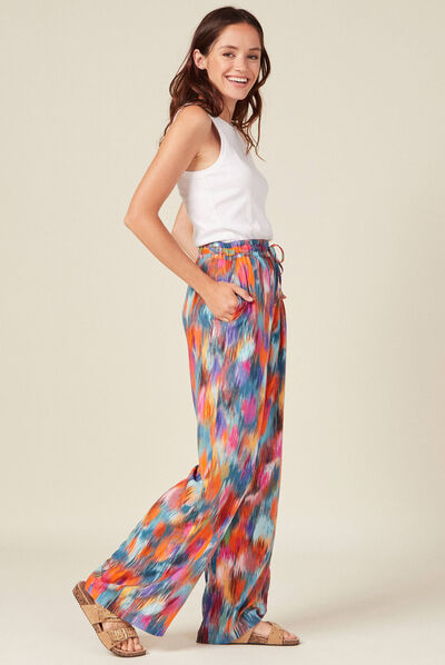 Pantalon large fluide multicolore femme