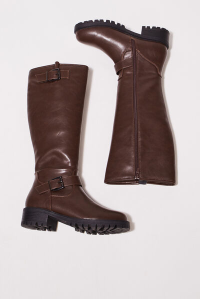 Bottes à talons crantées marron foncé femme