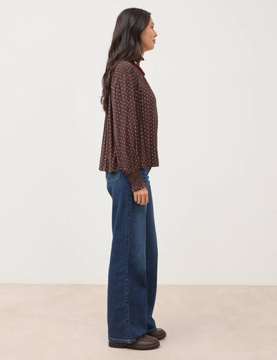 Blouse droite manches longues marron fonc&eacute; femme