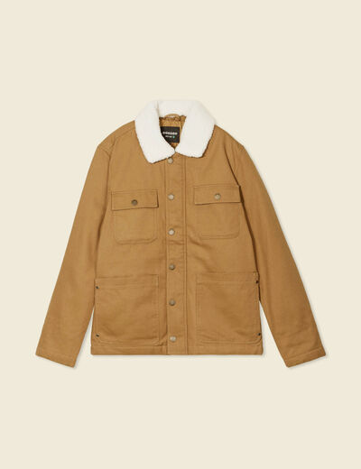 Blouson boutonné col aviateur vert kaki homme