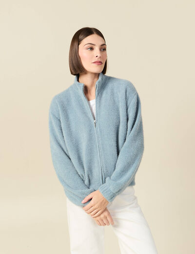Gilet zipp&eacute; manches longues gris femme