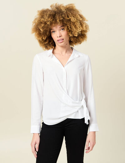 Chemise manches longues nouée blanc femme