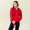 Gilet manches longues capuche rouge femme