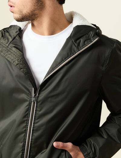 Coupe-vent doublé à capuche vert kaki homme